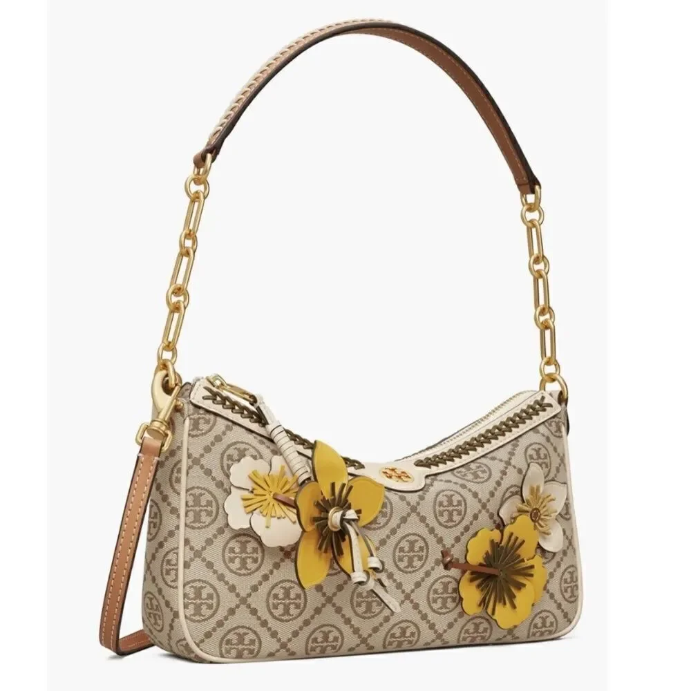 NWT TORY BURCH  T Monogram Braided Floral Studio Shoulder Bag new with tag